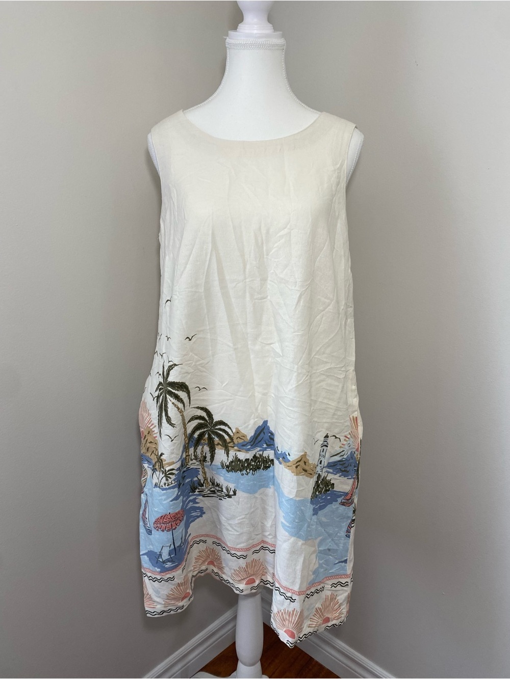 Cynthia Rowley Linen Sleeveless Swim Coverup Nautical Small